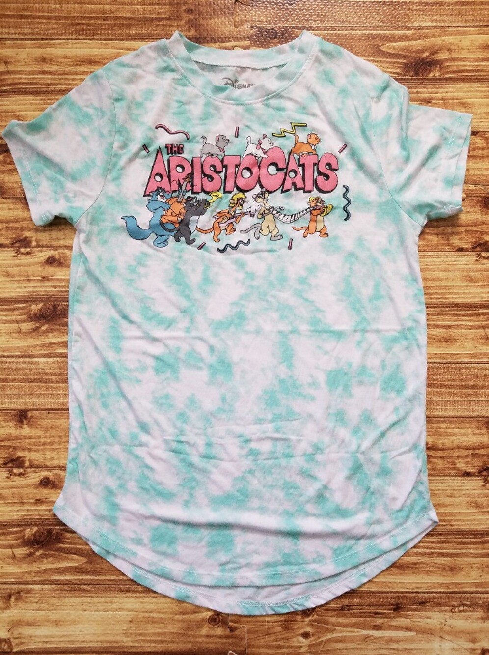 Disney Aristocats Green Tie-dye Graphic Tee Shirt Cat Top Juniors Small 3/5